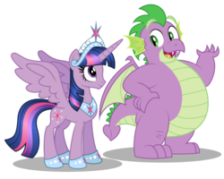 Size: 1024x819 | Tagged: safe, artist:aleximusprime, spike, twilight sparkle, alicorn, dragon, pony, flurry heart's story, g4, adult, adult spike, big crown thingy, chubby, claws, cutie mark, dragon wings, duo, fangs, fat, fat spike, female, future, hooves, horn, horns, jewelry, male, mare, older, older spike, older twilight, open mouth, plump, regalia, simple background, spread wings, talking, tiara, transparent background, twilight sparkle (alicorn), vector, winged spike, wings