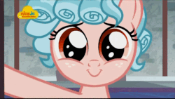 Size: 512x288 | Tagged: safe, screencap, cozy glow, pegasus, pony, g4, school raze, animated, cozy glow is not amused, cozybetes, cute, door, female, filly, foal, frown, gif, haha no, logo, nick jr., reaction image, smiling, solo