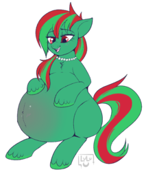 Size: 765x900 | Tagged: safe, artist:lulubell, oc, oc only, oc:sony, pony, belly, belly blush, big belly, jewelry, necklace, pregnant, simple background, solo, transparent background