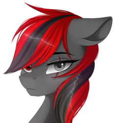 Size: 859x924 | Tagged: safe, artist:cuizhu, oc, oc only, oc:east hammer, pony, black and red mane, bust, female, head, looking at you, scar, simple background, solo, transparent background