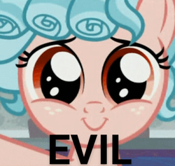 Size: 713x677 | Tagged: safe, edit, edited screencap, screencap, cozy glow, pegasus, pony, g4, school raze, adorable face, cozy glow is best facemaker, cozybetes, cute, evil, female, filly, foal, text