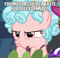 Size: 600x581 | Tagged: safe, edit, edited screencap, screencap, cozy glow, scootaloo, pegasus, pony, g4, marks for effort, cozy glow is not amused, cozybetes, cute, female, filly, foal, free form jazz, grandma's kisses, helmet, image macro, meme, memeful.com, pure concentrated unfiltered evil of the utmost potency, spongebob squarepants, thinking