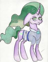 Size: 2447x3193 | Tagged: safe, artist:luxiwind, mistmane, pony, g4, clothes, curved horn, female, high res, horn, shirt, solo, traditional art