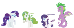 Size: 1634x636 | Tagged: safe, artist:1313jaysong1313, rarity, spike, oc, oc:opalescence, oc:peridot, dracony, hybrid, g4, female, interspecies offspring, male, offspring, parent:rarity, parent:spike, parents:sparity, ship:sparity, shipping, straight