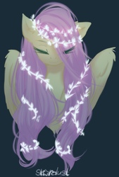 Size: 730x1080 | Tagged: safe, artist:thenightdarksecret, fluttershy, pegasus, pony, g4, eyes closed, female, green background, mare, simple background, solo, wings
