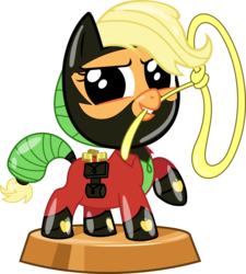 Size: 2792x3106 | Tagged: safe, artist:phucknuckl, budge studios, applejack, mistress marevelous, earth pony, pony, g4, my little pony pocket ponies, female, high res, lasso, mouth hold, power ponies, raised hoof, rope, simple background, solo, superhero, transparent background