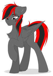 Size: 1301x1841 | Tagged: safe, artist:cuizhu, oc, oc only, oc:east hammer, pegasus, pony, black and red mane, ear fluff, looking down, pegasus oc, scar, simple background, solo, white background, wings