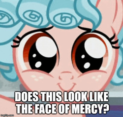 Size: 526x499 | Tagged: safe, edit, edited screencap, screencap, cozy glow, pony, g4, school raze, child of evil, cozybetes, cropped, cute, face of mercy, female, filly, imgflip, selfie, smiling, solo