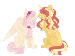 Size: 1600x1200 | Tagged: safe, artist:jaysey, fluttershy, sunset shimmer, pony, unicorn, g4, chest fluff, female, lesbian, ship:sunshyne, shipping, simple background, transparent background