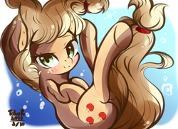 Size: 959x700 | Tagged: safe, artist:tohupo, applejack, earth pony, pony, g4, cute, female, jackabetes, looking at you, mare, smiling, solo, underwater