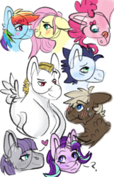 Size: 450x700 | Tagged: safe, artist:meepxmorp, bulk biceps, dumbbell, fluttershy, maud pie, pinkie pie, rainbow dash, soarin', starlight glimmer, g4, dumbbulk, female, gay, lesbian, male, ship:flutterdash, shipping, soarinpie, starmaud, straight