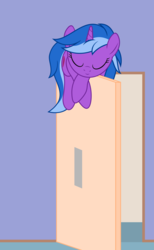 Size: 2460x4000 | Tagged: safe, artist:waveywaves, oc, oc only, oc:aegis moonwalker, pony, unicorn, behaving like a cat, door, female, mare, sleeping, solo