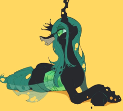 Size: 861x783 | Tagged: dead source, safe, artist:_aung110900, queen chrysalis, changeling, changeling queen, pony, g4, female, lidded eyes, mare, solo