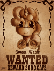Size: 2042x2671 | Tagged: safe, artist:jamescorck, oc, oc only, oc:sweetwater, pony, unicorn, fallout equestria, fallout, female, filly, goggles, high res, not sweetie belle, reward, sketch, the hopeful four, wanted poster, western