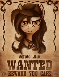 Size: 2042x2671 | Tagged: safe, artist:jamescorck, oc, oc only, oc:appleale, earth pony, pony, fallout equestria, fallout, female, hat, high res, mare, reward, sketch, small mare, the hopeful four, wanted poster, western