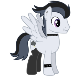 Size: 1000x1000 | Tagged: safe, artist:icicle-niceicle-1517, artist:rainbowderp98, edit, rumble, pegasus, pony, g4, adult, black socks, choker, clothes, dyed mane, ear piercing, earring, goth, jewelry, lip piercing, male, nose piercing, older, older rumble, piercing, simple background, snake bites, socks, solo, spiked choker, spiked wristband, stallion, transparent background, wristband