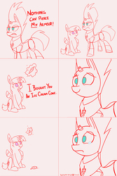 Size: 1000x1501 | Tagged: safe, artist:anonymous, artist:dsp2003, artist:niteax, edit, edited edit, fizzlepop berrytwist, tempest shadow, twilight sparkle, alicorn, pony, unicorn, sparkles! the wonder horse!, g4, broken horn, comic, dropped ice cream, eye scar, female, floating wings, food, glowing horn, horn, ice cream, ice cream cone, lineart, magic, mare, open mouth, ptsd, pure unfiltered evil, royal guard, sad, scar, sketch, telekinesis, tempest becomes a royal guard, this will end in pain, twibitch sparkle, twilight sparkle (alicorn)
