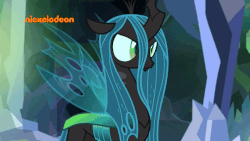 Size: 800x450 | Tagged: safe, screencap, ocellus, queen chrysalis, changedling, changeling, changeling queen, pony, g4, season 8, what lies beneath, adorkable, animated, breakdown, crying, cute, cutealis, diaocelles, disguise, disguised changeling, dork, dorkalis, fangs, female, frown, gif, implied chrysalis, mare, nickelodeon, nightmare cave, nose in the air, queen chrysellus, sad, sadorable, solo, spread wings, tantrum, teary eyes, volumetric mouth, whining, wings