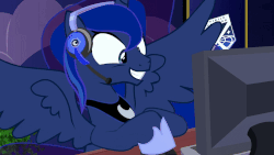 Size: 1000x562 | Tagged: safe, artist:yudhaikeledai, princess luna, alicorn, pony, gamer luna, g4, animated, computer, computer mouse, cute, drooped wings, female, gif, happy, headphones, headset, lunabetes, mare, reaction image, sad, show accurate, solo, spread wings, wings, x-com, xcom: enemy unknown