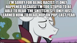 Size: 1024x576 | Tagged: safe, edit, edited screencap, editor:useraccount, screencap, chancellor neighsay, g4, school raze, dr. seuss, hop on pop, image macro, meme, racism, redemption, reformed, sneetches, the sneetches