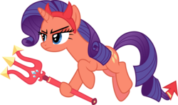 Size: 9088x5327 | Tagged: safe, artist:fruft, rarity, pony, unicorn, g4, the saddle row review, absurd resolution, annoyed, conscience, devil horns, devil rarity, fake horns, female, mare, pitchfork, shoulder devil, simple background, solo, transparent background, vector