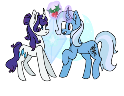 Size: 2700x2100 | Tagged: safe, artist:arrow-bow, rarity, trixie, pony, unicorn, g4, alternate hairstyle, cutie mark, female, high res, holly, lesbian, mare, rarixie, shipping, simple background, white background
