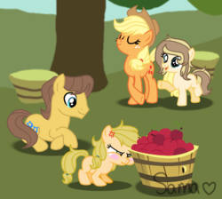 Size: 1668x1496 | Tagged: safe, artist:samaalixx, applejack, caramel, g4, family, female, male, offspring, parent:applejack, parent:caramel, parents:carajack, ship:carajack, shipping, straight