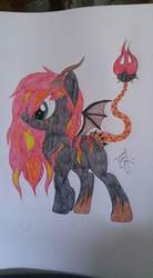 Size: 528x960 | Tagged: safe, artist:space--paws0w0, oc, oc only, oc:hellfire (ice1517), alicorn, bat pony, bat pony alicorn, demon, demon pony, pony, alicorn oc, bat wings, female, mare, solo, traditional art