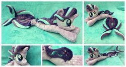 Size: 1024x546 | Tagged: safe, artist:equinepalette, starlight glimmer, pony, seapony (g4), g4, beanie (plushie), female, irl, photo, plushie, prone, seaponified, seapony starlight glimmer, solo, species swap