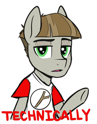 Size: 737x941 | Tagged: source needed, safe, artist:higglytownhero, color edit, edit, mudbriar, earth pony, pony, g4, the maud couple, clothes, colored, lidded eyes, looking at you, male, sheldon cooper, shirt, stallion, t-shirt, technically, the big bang theory