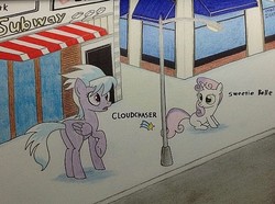 Size: 550x410 | Tagged: safe, artist:night fury, cloudchaser, sweetie belle, g4, traditional art