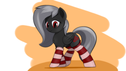Size: 1920x1080 | Tagged: safe, artist:sergflutter, edit, oc, oc only, oc:elis, pegasus, pony, chest fluff, clothes, cutie mark, simple background, smiling, socks, solo, stockings, striped socks, thigh highs, transparent background