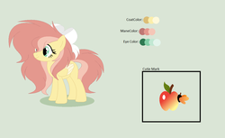 Size: 1120x684 | Tagged: safe, artist:roseloverofpastels, oc, oc only, oc:pacific rose, pegasus, pony, bow, female, hair bow, mare, offspring, parent:braeburn, parent:fluttershy, parents:braeshy, reference sheet, simple background, solo