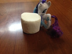 Size: 3264x2448 | Tagged: safe, rarity, pony, unicorn, g4, brushable, cannibalism joke, food, high res, irl, marshmallow, photo, rarity is a marshmallow, toy