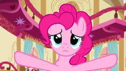 Size: 680x382 | Tagged: safe, screencap, pinkie pie, earth pony, pony, g4, cute, diapinkes, female, frown, hug request, mare, sad, solo