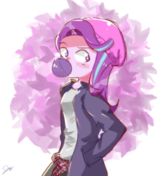 Size: 2897x3250 | Tagged: safe, artist:noahther, starlight glimmer, human, equestria girls, g4, abstract background, beanie, bubblegum, clothes, female, food, gum, hat, high res, solo