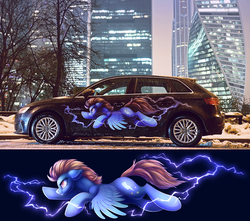 Size: 1647x1456 | Tagged: safe, artist:dragonataxia, lightning dust, pegasus, pony, g4, audi, audi a3, car, decal, irl, itasha, moscow, photo, solo