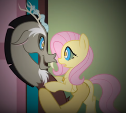 Size: 816x733 | Tagged: safe, artist:nstone53, discord, fluttershy, draconequus, pegasus, pony, fanfic:bride of discord, g4, bad end, bad quality, female, hypnoshy, hypnosis, implied shipping, kaa eyes, male, mind control, open mouth, swirly eyes, this will end in drama, this will end in jail time, this will not end well, youtube link