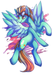 Size: 2027x3000 | Tagged: safe, artist:dragonataxia, lightning dust, pegasus, pony, g4, abstract background, female, goggles, high res, mare, rearing, simple background, smiling, solo, transparent background