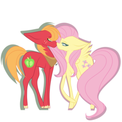 Size: 1024x1024 | Tagged: safe, artist:hestiay, big macintosh, fluttershy, earth pony, pegasus, pony, g4, female, male, mare, ship:fluttermac, shipping, simple background, straight, transparent background