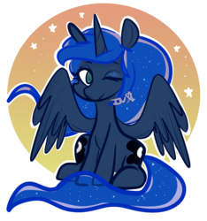 Size: 1515x1616 | Tagged: safe, artist:incapacitatedvixen, princess luna, alicorn, pony, g4, cute, female, looking at you, mare, moonbutt, one eye closed, royalty, solo, wink