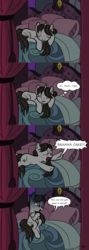 Size: 2893x8156 | Tagged: safe, artist:pony4koma, raven, g4, banana, bed, cake, canterlot, disgusted, food, implied princess celestia, nightmare, screaming, sleeping