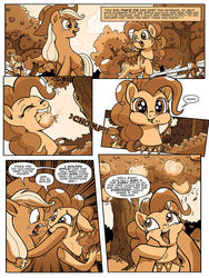 Size: 768x1024 | Tagged: safe, artist:pencils, idw, official comic, applejack, pinkie pie, earth pony, pony, g4, spoiler:comic, spoiler:comic69, apple tree, boop, comic, female, flashback, mare, noseboop, preview, sepia, speech bubble, starry eyes, tree, wingding eyes, xk-class end-of-the-world scenario