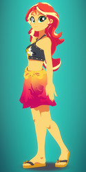 Size: 1920x3840 | Tagged: safe, artist:silverhd2, sunset shimmer, equestria girls, g4, my little pony equestria girls: better together, 3d, belly button, clothes, craft, feet, female, flip-flops, looking at you, midriff, sandals, sculpture, solo, swimsuit