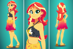 Size: 6144x4096 | Tagged: safe, artist:silverhd2, sunset shimmer, equestria girls, equestria girls series, g4, 3d, absurd resolution, away from viewer, belly button, cel shading, clothes, craft, feet, female, flip-flops, looking at you, midriff, sandals, sculpture, solo, swimsuit