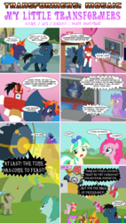 Size: 765x1350 | Tagged: safe, artist:blueshift, artist:transformers-mosaic, angel bunny, apple bloom, derpy hooves, doctor whooves, pinkie pie, sweetie belle, time turner, oc, pegasus, pony, g4, battle unicorn, beast machines, beast wars neo, comic, crossover, female, mach kick, mare, optimus prime, silverbolt, transformers, transformers mosaic, unicron