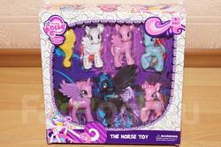 Size: 1280x853 | Tagged: safe, applejack, fluttershy, nightmare moon, princess cadance, princess celestia, rainbow dash, rarity, alicorn, pegasus, pony, unicorn, g4, ages 3+, bootleg, box, brush, brushable, choking hazard, irl, my lovely horse, photo, recolor, the horse toy, toy