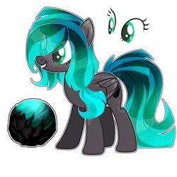 Size: 5819x5800 | Tagged: artist needed, safe, oc, oc only, oc:crystal song, pegasus, pony, absurd resolution, adopted, black coat, eye clipping through hair, female, mare, reference sheet, simple background, smiling, teal eyes, teal hair, white background