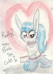Size: 696x960 | Tagged: safe, artist:slightlyshade, sonata dusk, pony, g4, belly button, belly piercing, bellyring, blushing, clothes, female, long ears, midriff, piercing, ponified, solo, tank top, traditional art