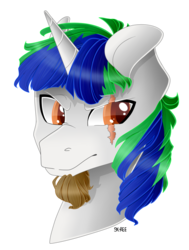 Size: 1024x1356 | Tagged: safe, artist:sk-ree, oc, oc only, pony, unicorn, bust, eye scar, facial hair, goatee, male, portrait, scar, simple background, solo, stallion, transparent background
